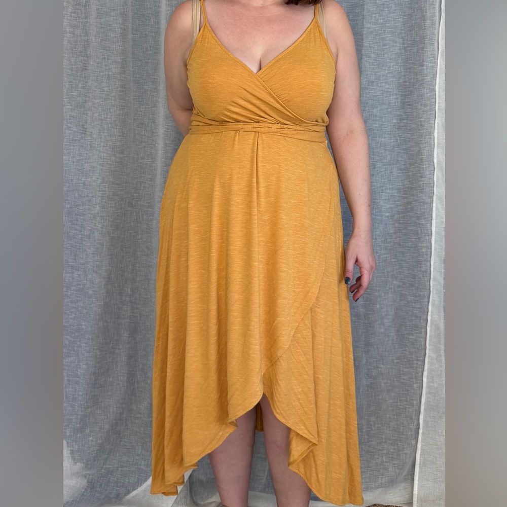 GAP Mustard High Low Wrap Dress